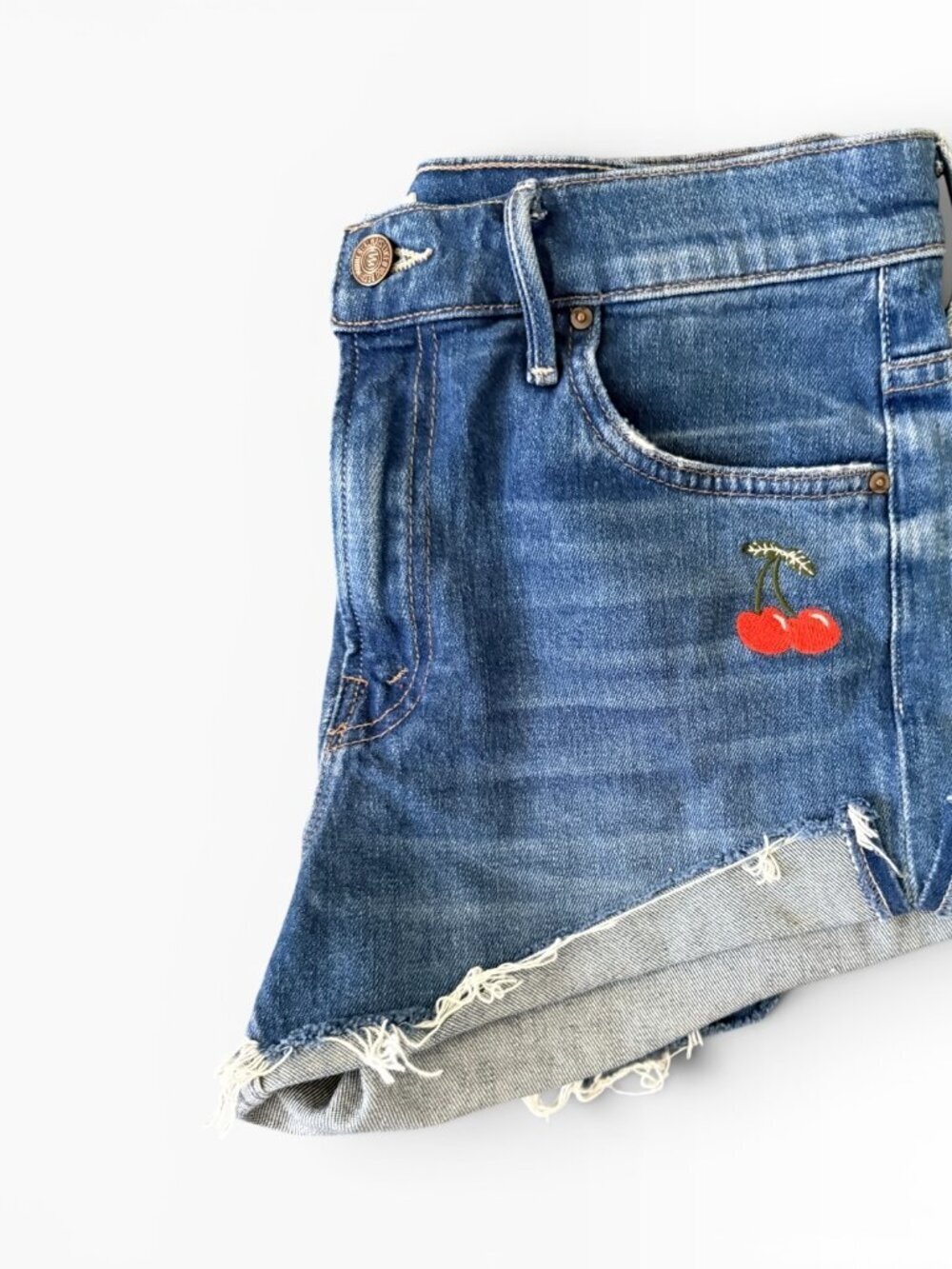 MOTHER The Rascal Slit Flip-29- Embroidered Cherry- Fray- High Rise- MSRP $228 - Picture 3 of 13